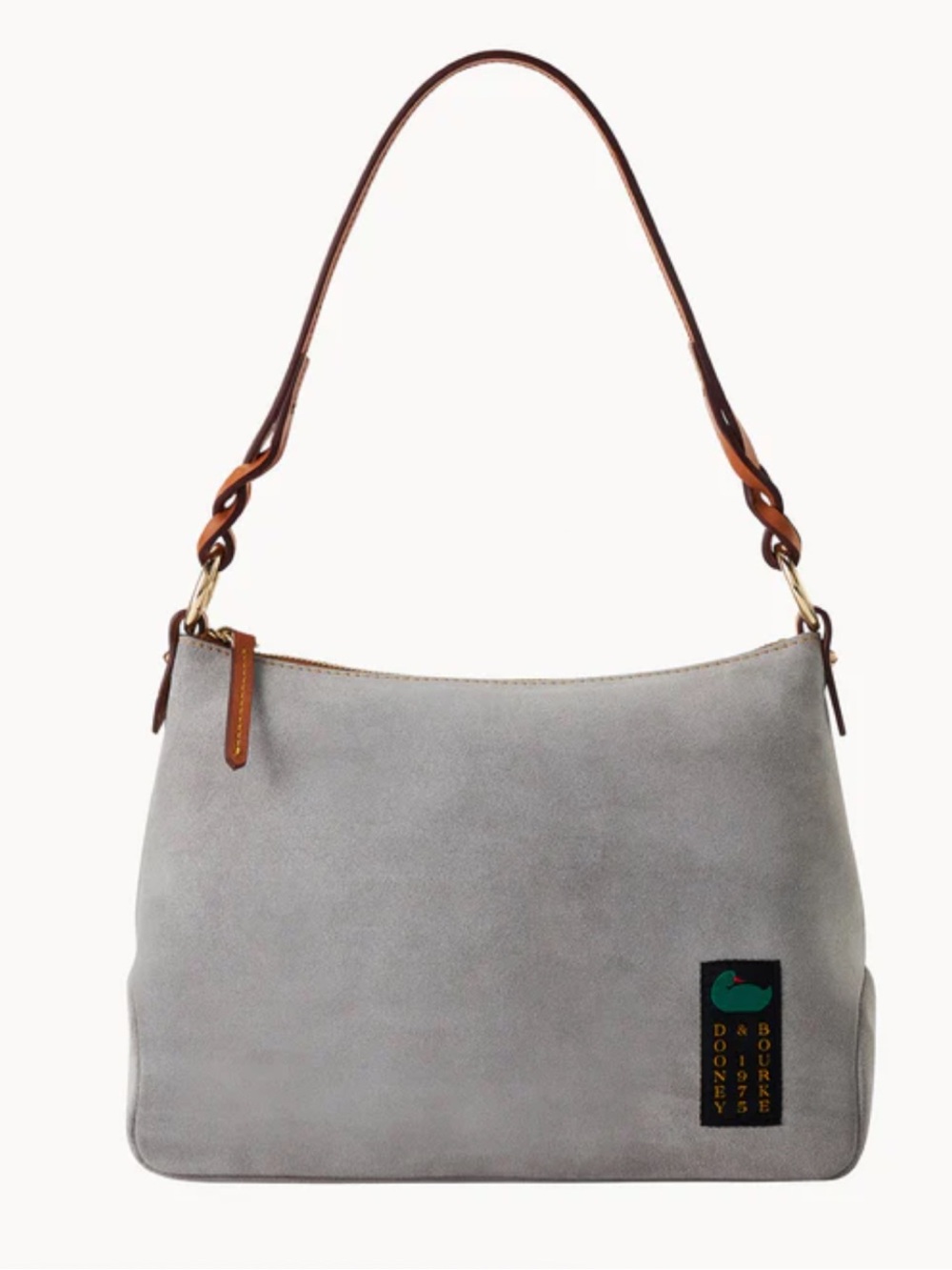 Dooney & Bourke Gray Suede Chloe 30 Shoulder Bag with Brown Leather Strap NWT